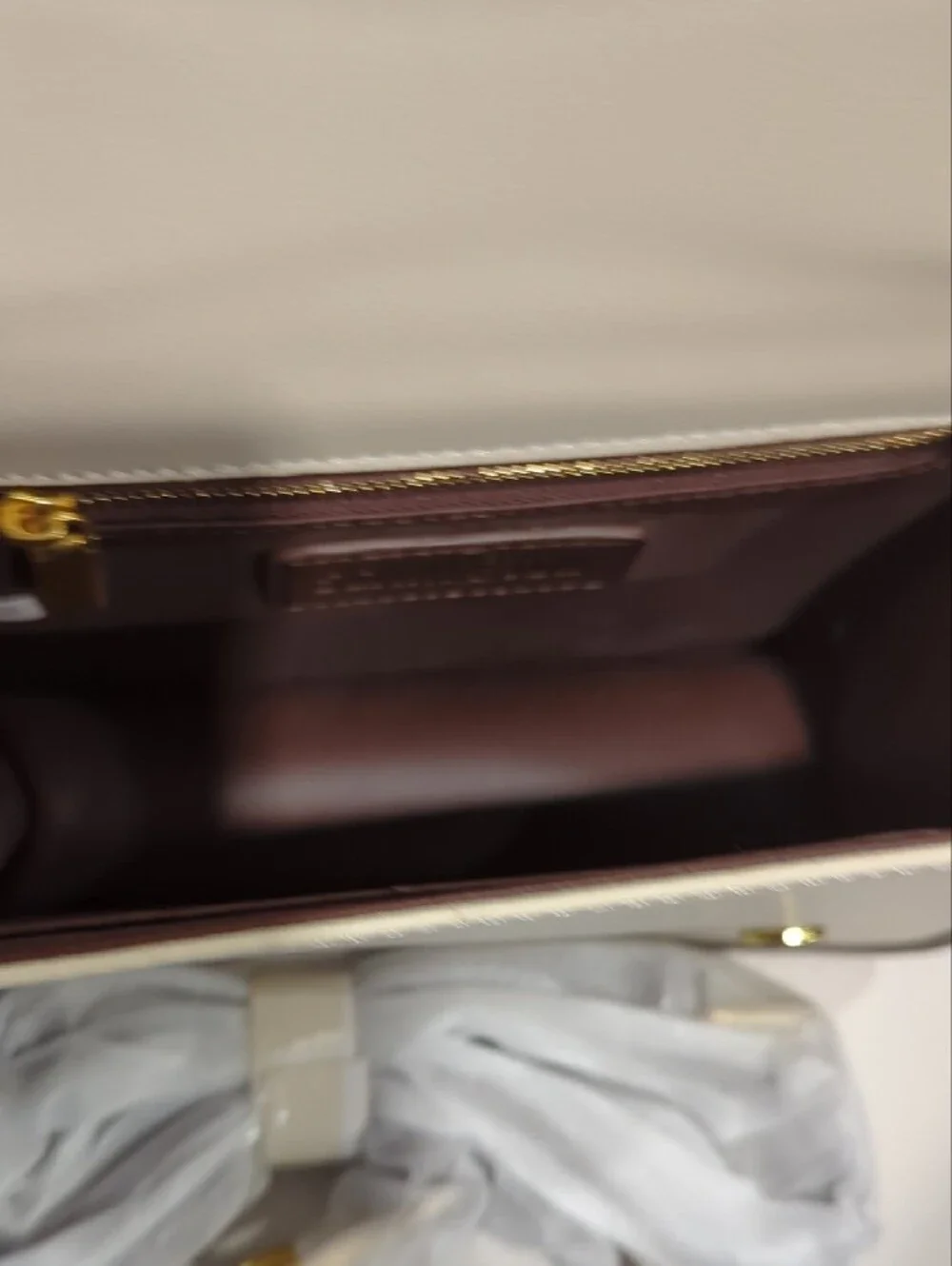 Structured Two-Tone Crossbody Bag in Tan and Cream with Brown Trim